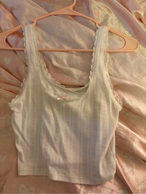 Lace-Trim Pink Striped Tank Top